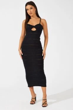 Black Knit Dress Twisted Bust Midi -Midi Dresses Style DD3177 12PB BLACK 3