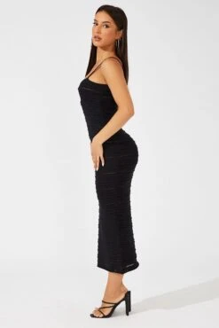 Black Knit Dress Twisted Bust Midi -Midi Dresses Style DD3177 12PB BLACK 4