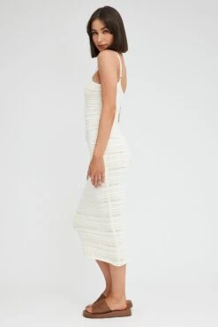 White Knit Dress Twisted Bust Midi -Midi Dresses Style DD3177 12PB WHITE 4