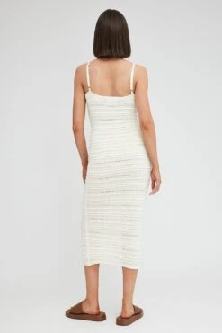 White Knit Dress Twisted Bust Midi -Midi Dresses Style DD3177 12PB WHITE 5