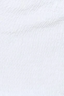 White Crop Top Short Sleeve Square Neck Shirred Waist -Midi Dresses Style bardot white crop top short sleeve square neck shirred waist 32966866469057