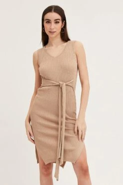 Brown Knit Midi Dress -Midi Dresses Style bodycon dress brown knit midi dress 32965327552705