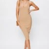 Beige Sleeveless Rib Jersey Midi Dress -Midi Dresses Style bodycon dress camel sleeveless rib jersey midi dress 32980895531201