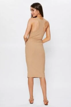 Beige Sleeveless Rib Jersey Midi Dress -Midi Dresses Style bodycon dress camel sleeveless rib jersey midi dress 32980895629505