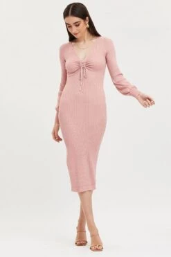 Pink Knit Dress Evening Midi 10 Pink Knit Dress Evening Midi -Midi Dresses Style bodycon dress dusty pink drawstring knit midi dress 32967424573633