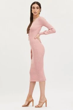 Pink Knit Dress Evening Midi 11 Pink Knit Dress Evening Midi -Midi Dresses Style bodycon dress dusty pink drawstring knit midi dress 32967424606401