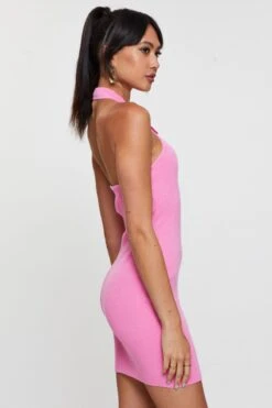 Pink Dress Sleeveless Mini Halter Neck Knit 11 Pink Dress Sleeveless Mini Halter Neck Knit -Midi Dresses Style bodycon dress green pink dress sleeveless mini halter neck knit 32967295140033