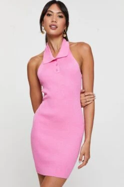 Pink Dress Sleeveless Mini Halter Neck Knit 10 Pink Dress Sleeveless Mini Halter Neck Knit -Midi Dresses Style bodycon dress pink dress sleeveless mini halter neck knit 32967295107265