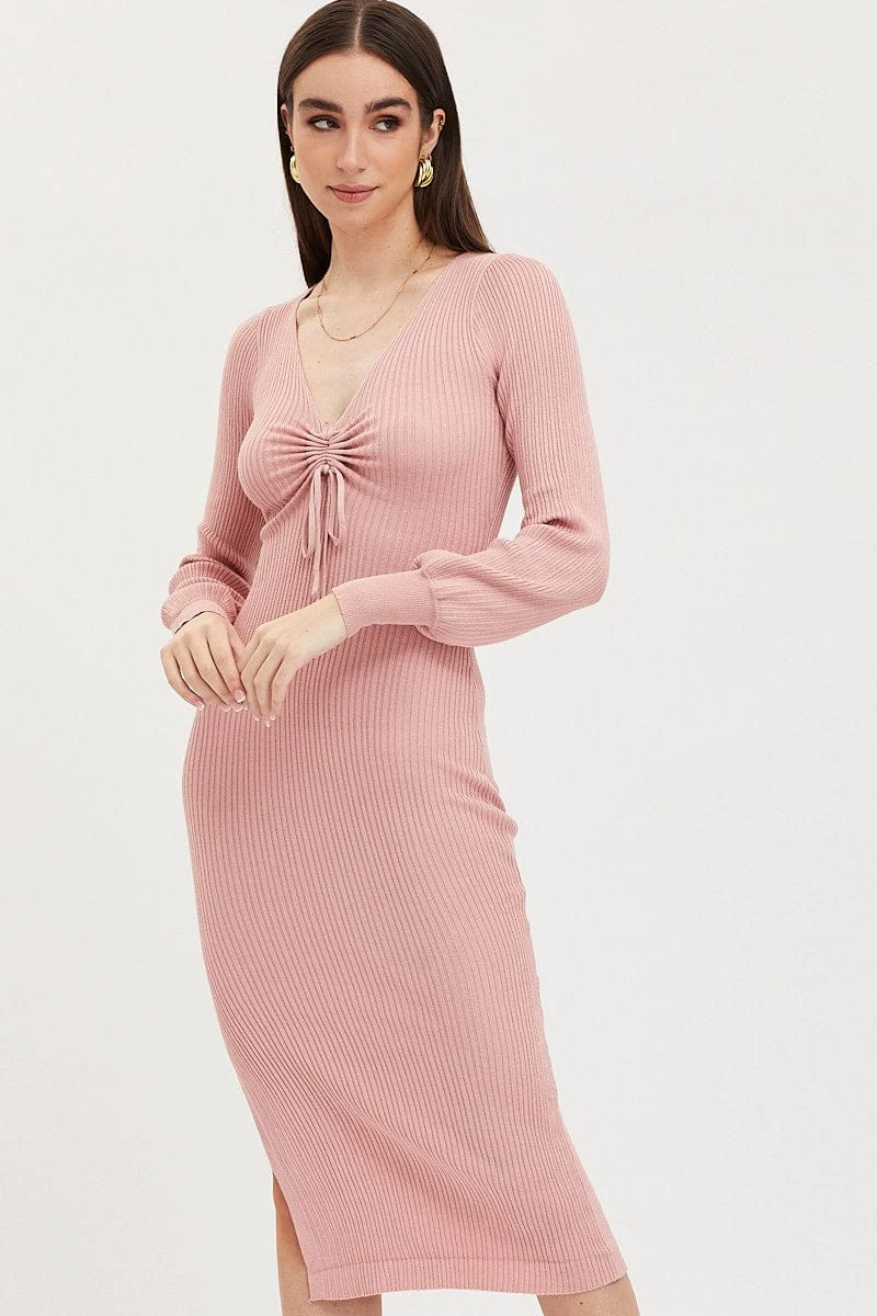 Pink Knit Dress Evening Midi 4 Pink Knit Dress Evening Midi - Image 2