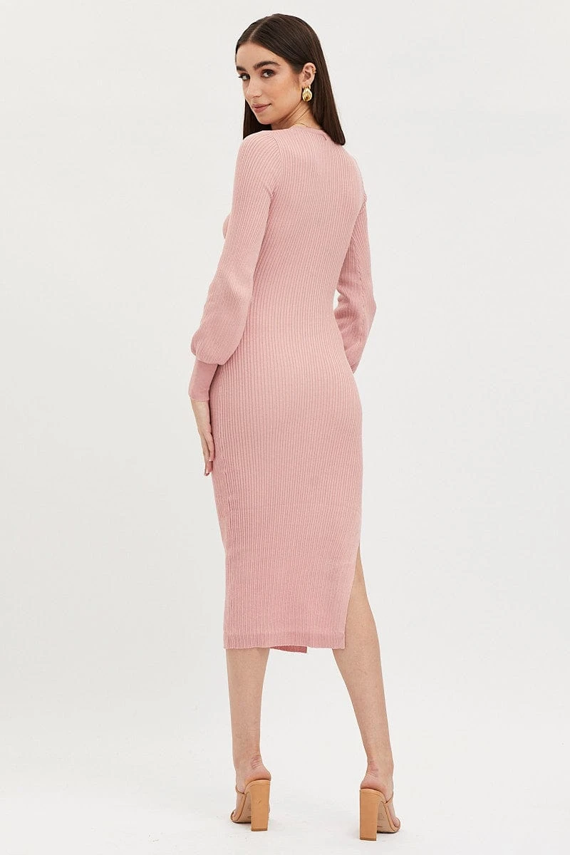 Pink Knit Dress Evening Midi 7 Pink Knit Dress Evening Midi - Image 5