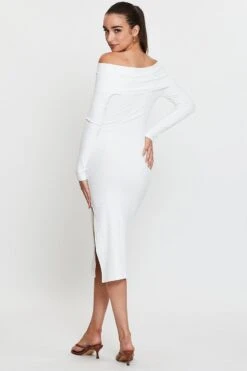 White Midi Dress Off Shoulder Long Sleeve -Midi Dresses Style bodycon dress white midi dress off shoulder long sleeve 32965208375489