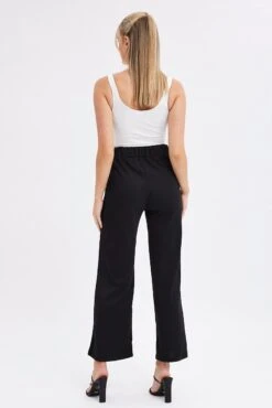 Black Straight Leg Pants High Rise Lace Up Jersey -Midi Dresses Style bt0050 38cb black 5