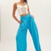 Blue Wide Leg Pants High Rise Linen Blend 2 Blue Wide Leg Pants High Rise Linen Blend -Midi Dresses Style bt1134a 34p ocean 1
