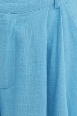 Blue Wide Leg Pants High Rise Linen Blend -Midi Dresses Style bt1134a 34p ocean 6