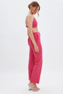 Pink High Waist Pants -Midi Dresses Style bt13356x f3 hot pink 4