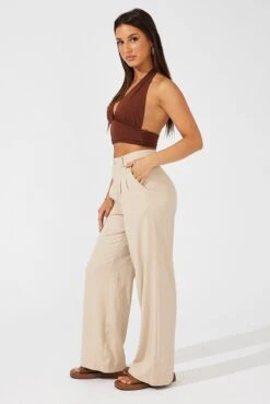 Beige Wide Leg Pants High Rise -Midi Dresses Style bt2248a 33pb beige 4