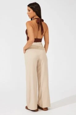 Beige Wide Leg Pants High Rise -Midi Dresses Style bt2248a 33pb beige 5