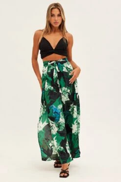 Abstract Print Wide Leg Pants High Rise Front Split