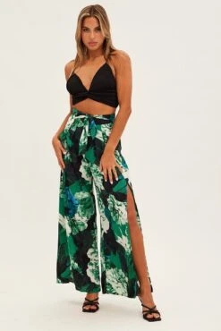 Abstract Print Wide Leg Pants High Rise Front Split -Midi Dresses Style bt2275d 81p abstract p 3