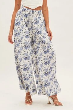 Blue Floral Pant Wide Leg Floral Print -Midi Dresses Style bt2320f 38mb floral 2