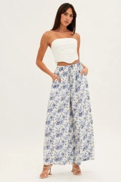 Blue Floral Pant Wide Leg Floral Print -Midi Dresses Style bt2320f 38mb floral 3