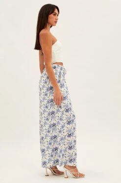 Blue Floral Pant Wide Leg Floral Print -Midi Dresses Style bt2320f 38mb floral 4
