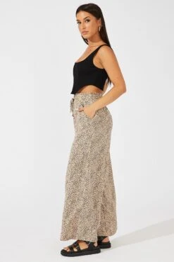 Beige Animal Print Wide Leg Pants High Rise -Midi Dresses Style bt2335c 34pb animal pri 4