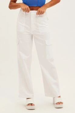 White Cargo Pants Mid Rise Carpenter -Midi Dresses Style bt2425 81p white 2