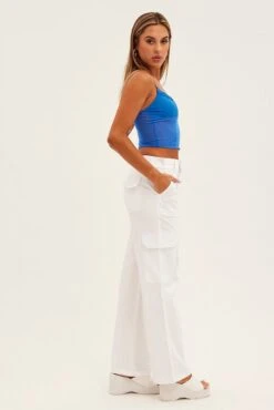 White Cargo Pants Mid Rise Carpenter -Midi Dresses Style bt2425 81p white 4