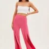 Hot Pink Wide Leg Pants High Rise Front Split -Midi Dresses Style bt2561 38pb hot pink 1
