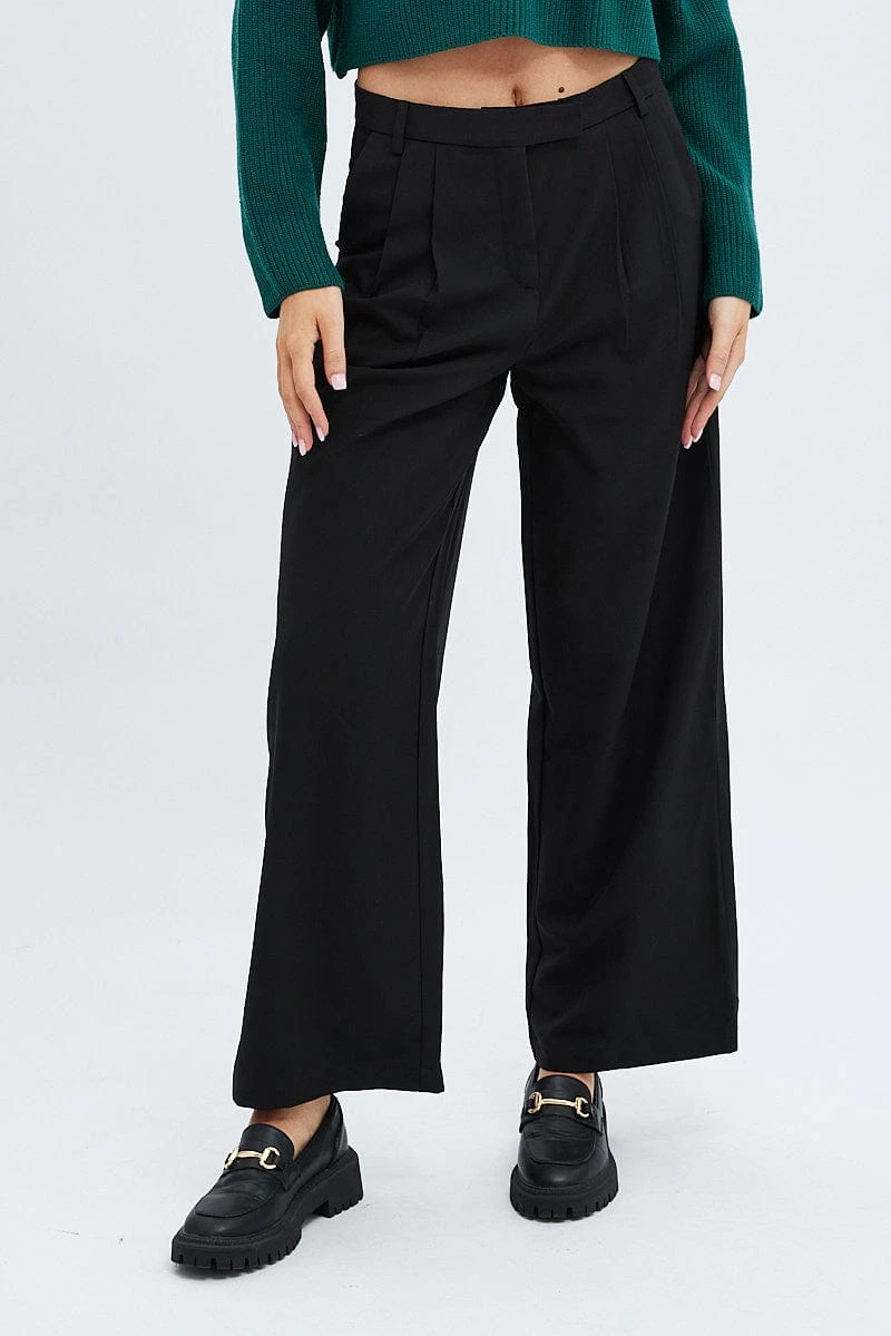 Black Wide Leg Pants Turn Down Waist Low Rise 4 Black Wide Leg Pants Turn Down Waist Low Rise - Image 2