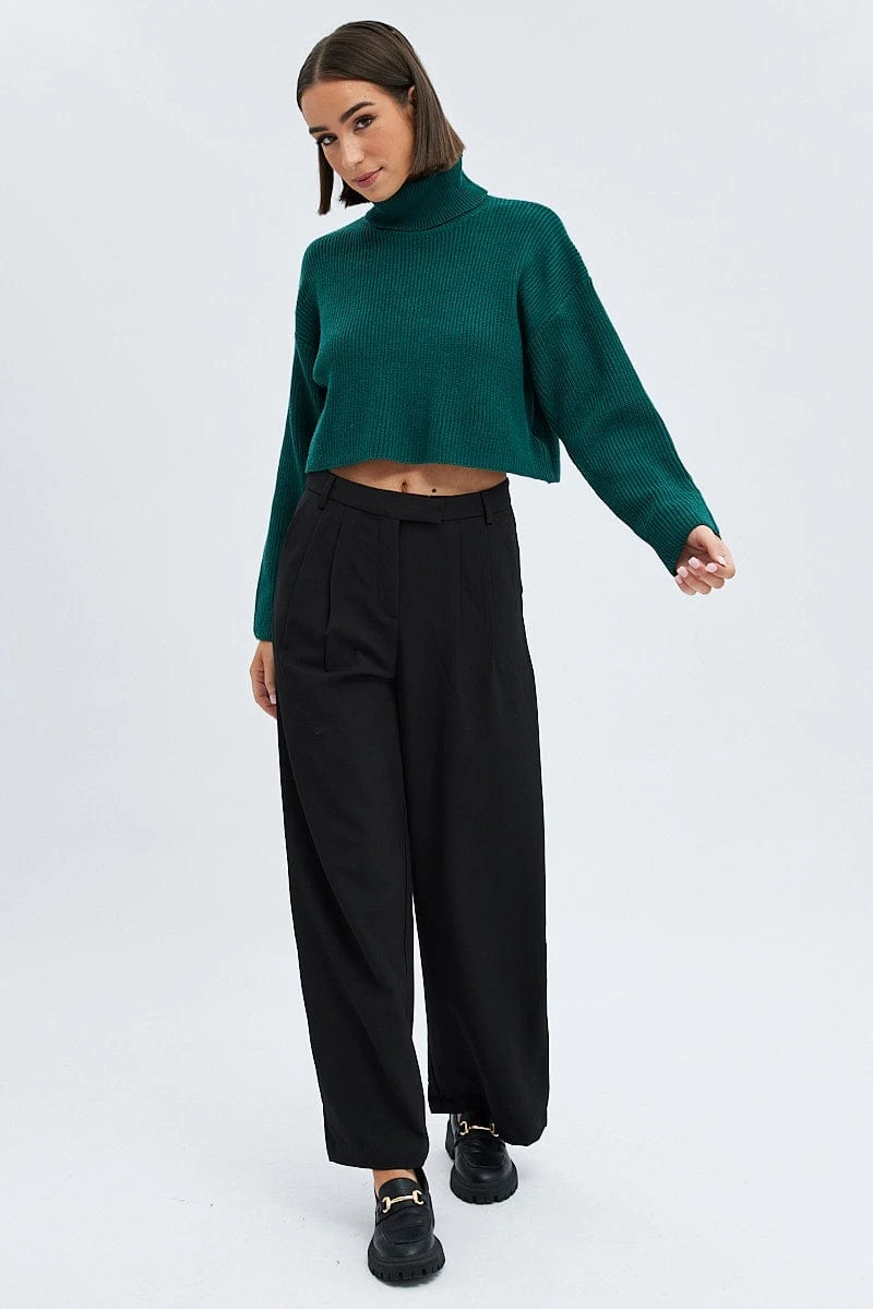 Black Wide Leg Pants Turn Down Waist Low Rise 5 Black Wide Leg Pants Turn Down Waist Low Rise - Image 3