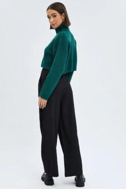 Black Wide Leg Pants Turn Down Waist Low Rise 12 Black Wide Leg Pants Turn Down Waist Low Rise -Midi Dresses Style bt2621 38pb black 5