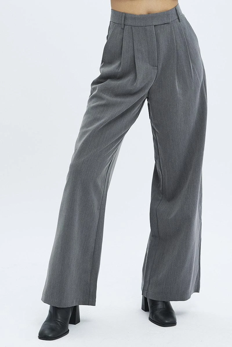 Grey Wide Leg Pants Turn Down Waist Low Rise 4 Grey Wide Leg Pants Turn Down Waist Low Rise - Image 2
