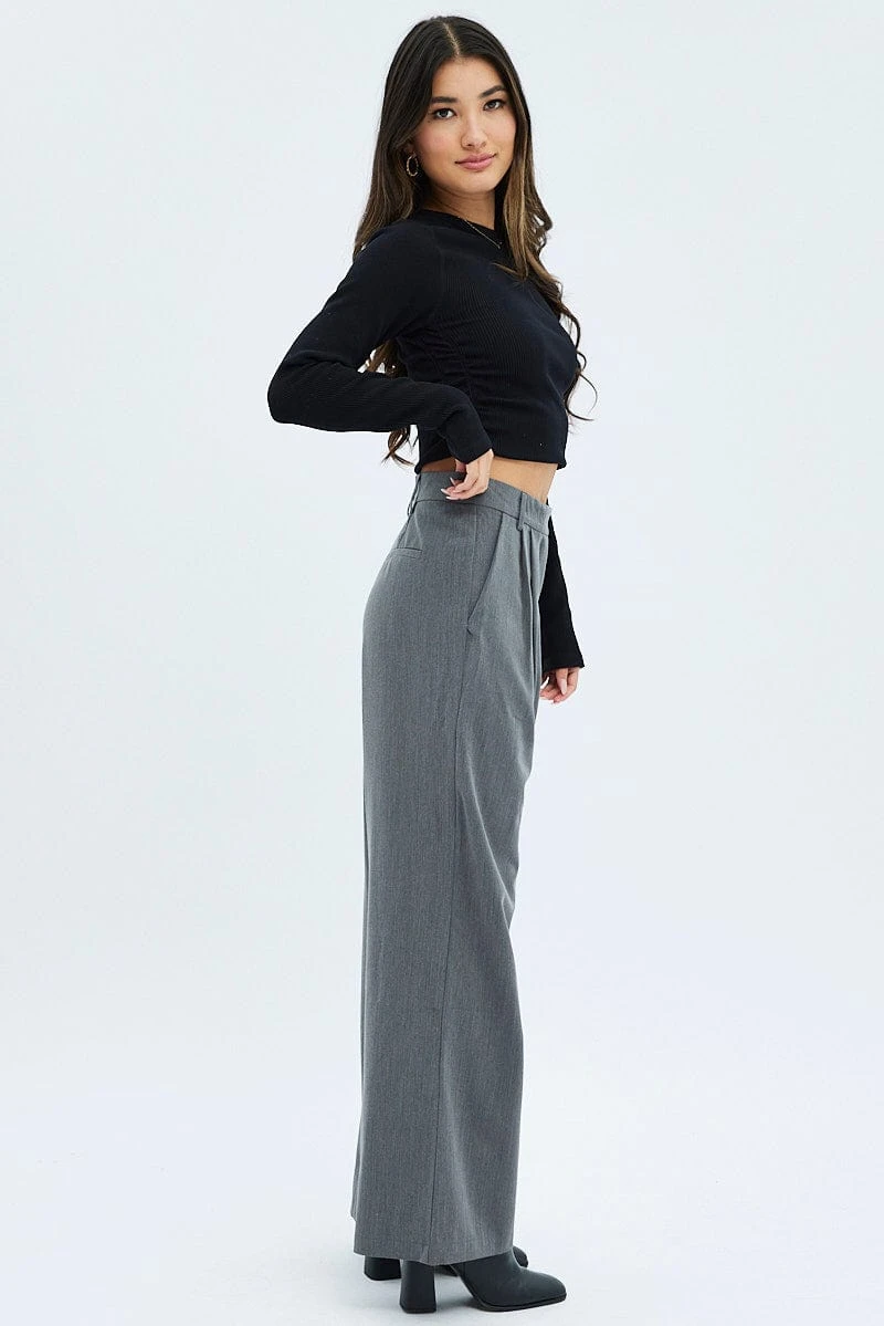 Grey Wide Leg Pants Turn Down Waist Low Rise 6 Grey Wide Leg Pants Turn Down Waist Low Rise - Image 4