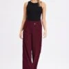 Red Wide Leg Pants Low Rise Cross Over Waistband 2 Red Wide Leg Pants Low Rise Cross Over Waistband -Midi Dresses Style bt2733 34pb burgundy 1