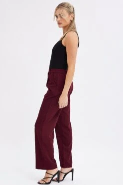 Red Wide Leg Pants Low Rise Cross Over Waistband 11 Red Wide Leg Pants Low Rise Cross Over Waistband -Midi Dresses Style bt2733 34pb burgundy 4