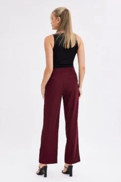 Red Wide Leg Pants Low Rise Cross Over Waistband 12 Red Wide Leg Pants Low Rise Cross Over Waistband -Midi Dresses Style bt2733 34pb burgundy 5