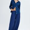 Blue Wide Leg Pants High Rise -Midi Dresses Style bt2754ax 47p navy 1