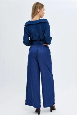 Blue Wide Leg Pants High Rise -Midi Dresses Style bt2754ax 47p navy 5