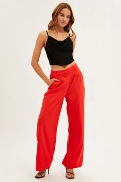 Orange Wide Leg Pants High Rise