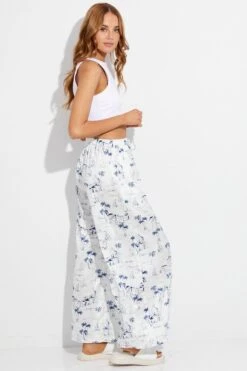 Blue Abstract Pant Elastic High Waist Wide Leg Printed Satin -Midi Dresses Style bt3001a 33mb abstract 4