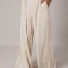 Beige Wide Leg Pants High Rise Linen Blend -Midi Dresses Style bt3053 33pb oatmeal 1