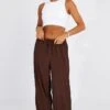 Brown Wide Leg Pants High Rise Textured Fabric -Midi Dresses Style bt3059x 47pk brown 1