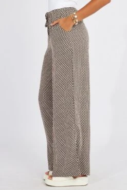 Brown Geo Wide Leg Pants Drawstring Waist -Midi Dresses Style bt3064cx 47pb geo 4