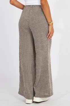 Brown Geo Wide Leg Pants Drawstring Waist -Midi Dresses Style bt3064cx 47pb geo 5