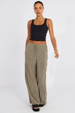 Beige Geo Wide Leg Pants Drawstring Waist -Midi Dresses Style bt3064dx 47pb geo 2