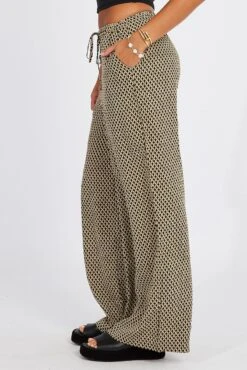 Beige Geo Wide Leg Pants Drawstring Waist -Midi Dresses Style bt3064dx 47pb geo 4