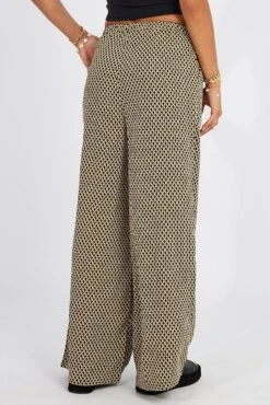 Beige Geo Wide Leg Pants Drawstring Waist -Midi Dresses Style bt3064dx 47pb geo 5
