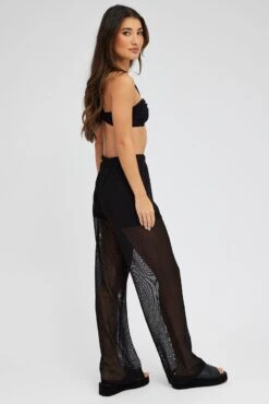 Black Wide Leg Pants Elasticated Waist 11 Black Wide Leg Pants Elasticated Waist -Midi Dresses Style bt3068x 47pb black 4